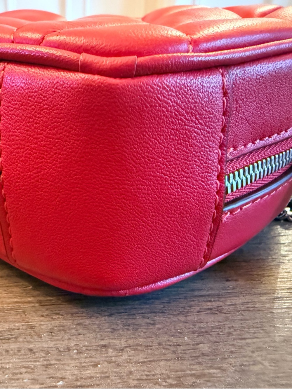 Coach Red Quilted Heart-Shaped Crossbody with Silver Chain - Picture 7 of 11